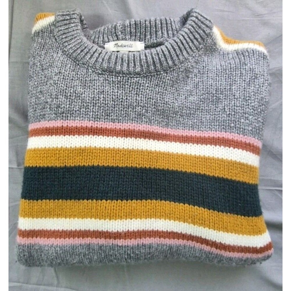 Madewell Wool/Alpaca Blend Sweater Women's Size Medium Gray Striped Crew Neck